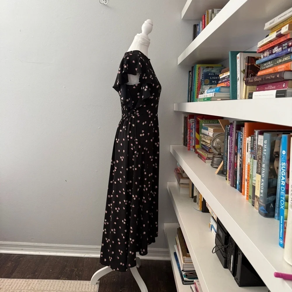 Kate Spade Ditsy Begonia flutter sleeve black floral dress sz 6